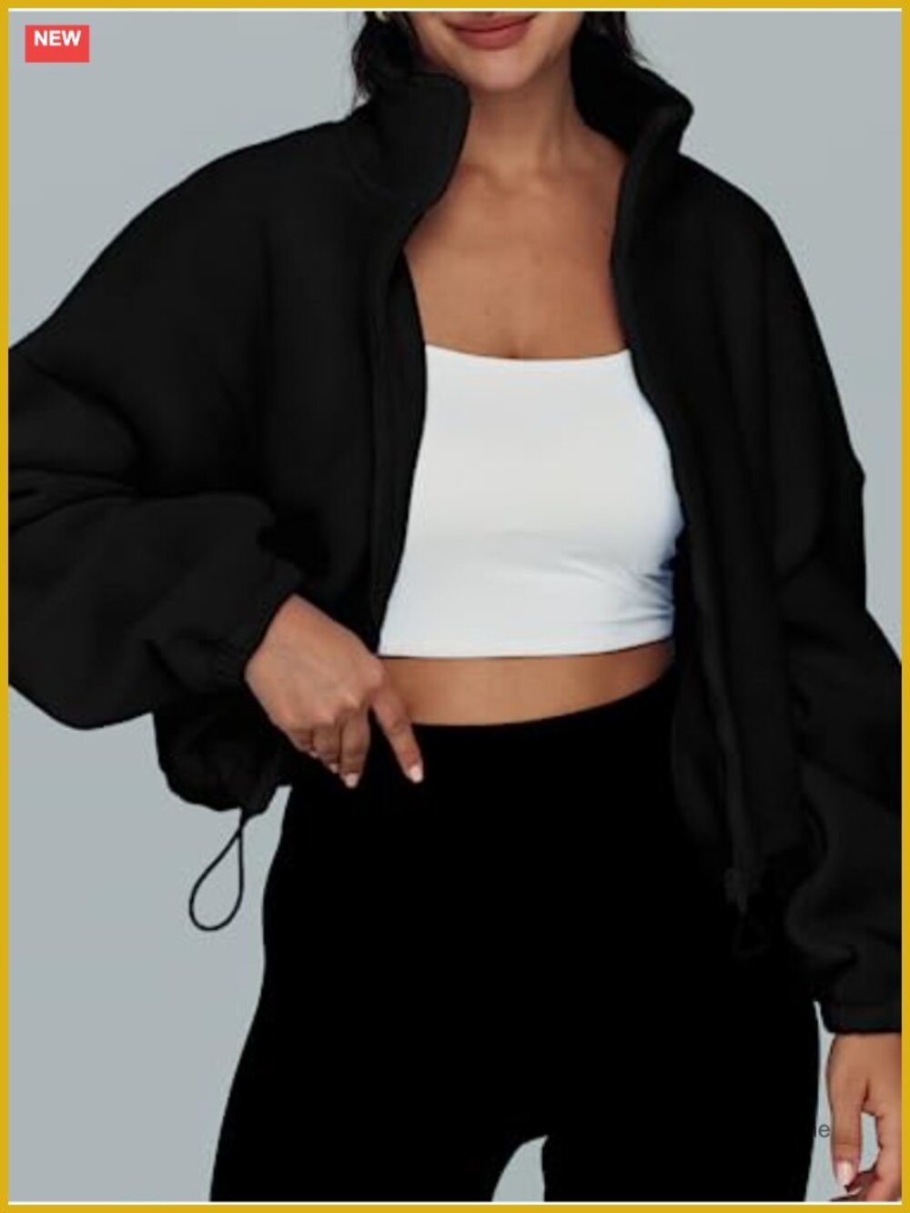 Zip Up Oversized Crop Sherpa Fleece Jacket Winter - Picture 2 of 4